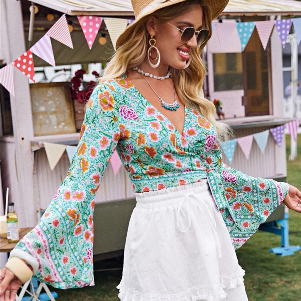 Wrap Front Floral Top